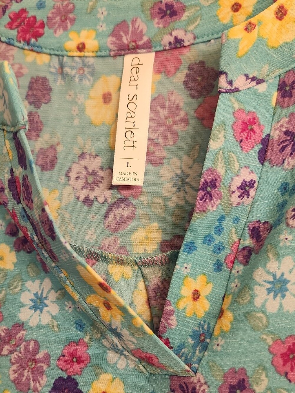 Dear Scarlett Aqua Blue "Lizzy" Floral Ruffle Sleeve V-Neck Top - Picture 2 of 2